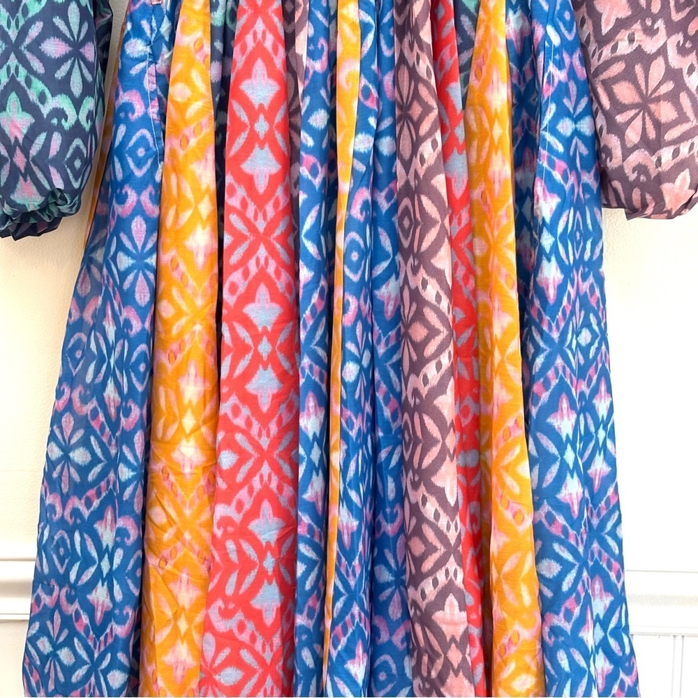 Yakira Bella Sari Patchwork Button Front Midi Dress Modest Colorful Boho S NEW - Picture 8 of 15